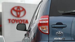 A Toyota RAV4 parked in a dealership lot