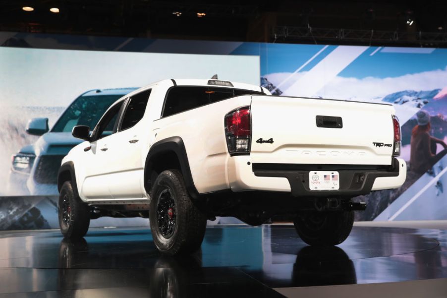 A Toyota Tacoma TRD on display at an auto show