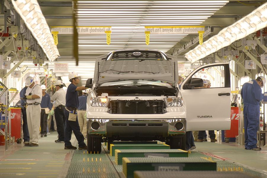 A Toyota Tundra in the assembly plant