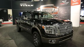 A Nissan Titan on display at an auto show