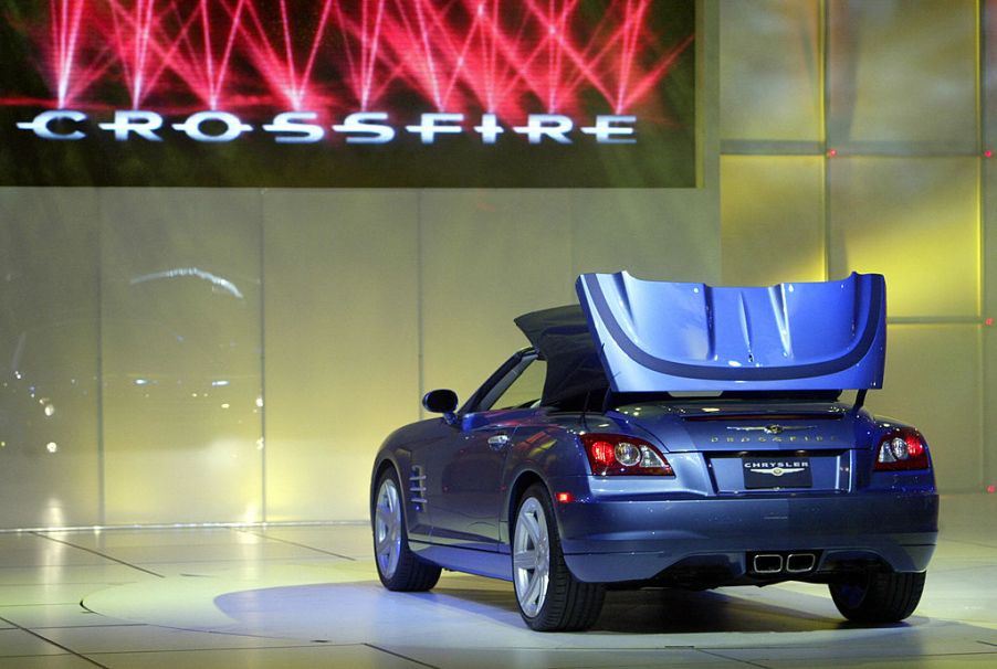 DETROIT, UNITED STATES: The new Chrysler Crossfire convertible shown 06 January 2004 during the press days at the North American International Auto Show at Cobo Hall in Detroit, Michigan. AFP PHOTO/Jeff HAYNES (Photo credit should read JEFF HAYNES/AFP via Getty Images)