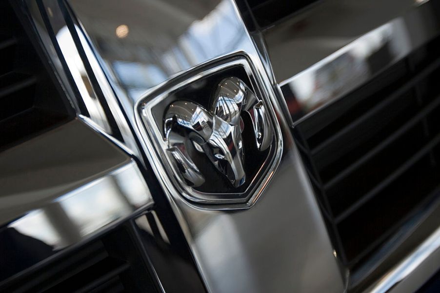 A Dodge emblem on the front of a car