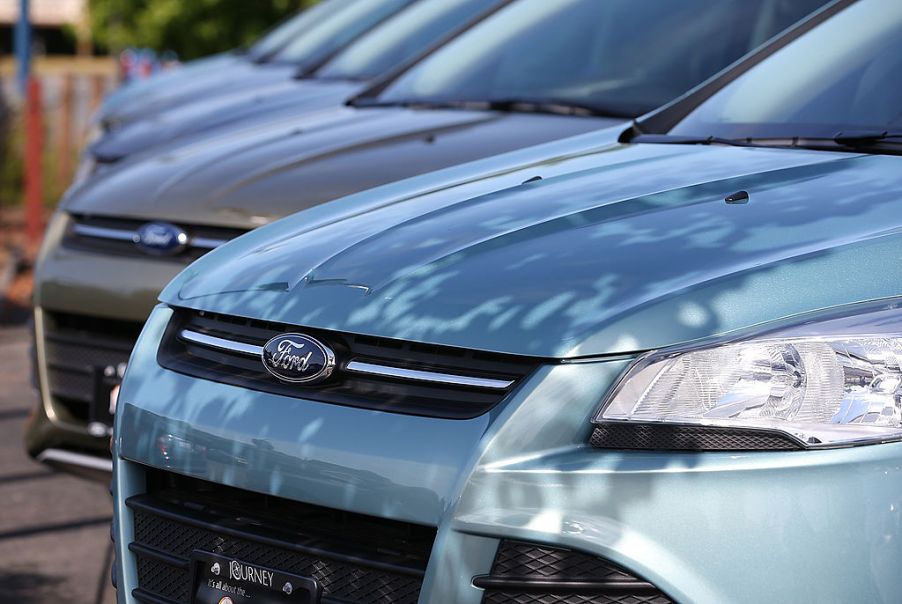 Ford cars on display at sales lot