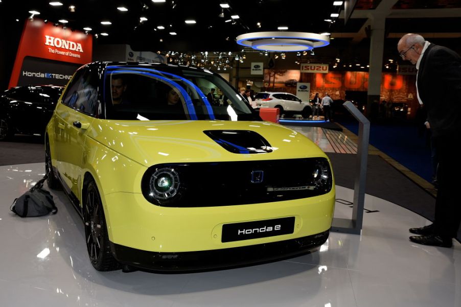 The Honda E on display at the Brussels Motor Show