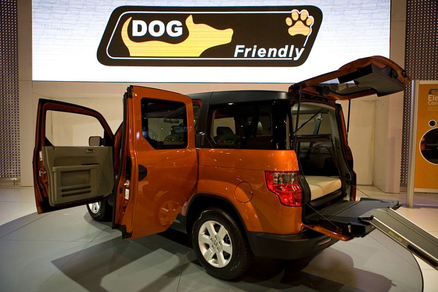 A Honda Element SUV on display at a show