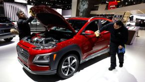 A Hyundai Kona on display at an auto show