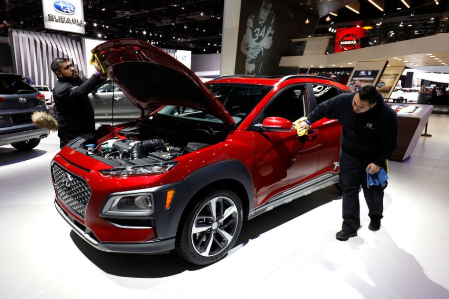 A Hyundai Kona on display at an auto show