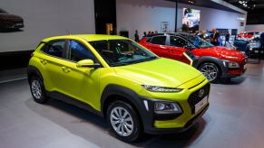 Hyundai Kona compact crossover suv on display at Brussels Expo on January 9, 2020