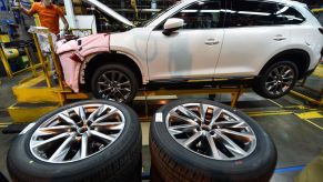 A Mazda CX-9 being repaired