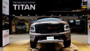 The 2020 Nissan Titan on display at an auto show