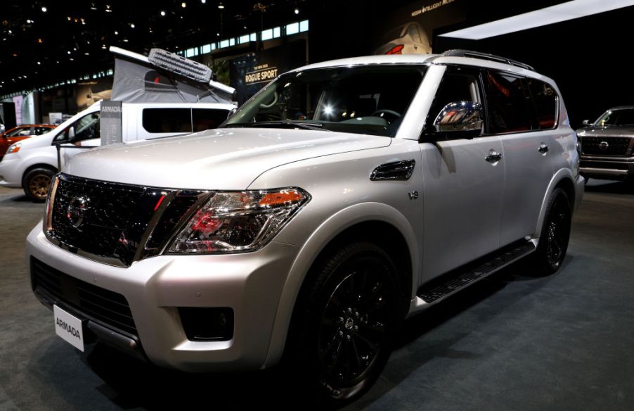 A Nissan Armada on display at an auto show