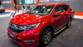 A red Honda CR-V on display