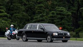 A Toyota Motor Corp. Century Royal carrying Japan's Emperor Naruhito leaves the Imperial Palace on October 22, 2019