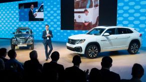 The Volkswagen Atlas Cross Sport car on display at the 2019 Los Angeles Auto Show