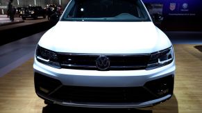 A Volkswagen Tiguan on display at an auto show