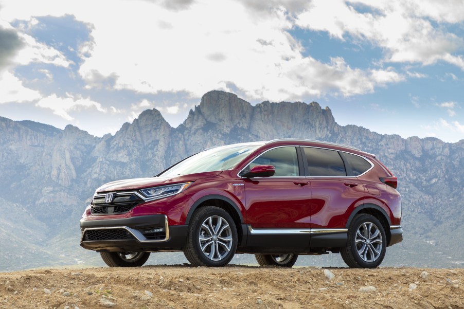 2020 Honda CR-V Hybrid parked on a mountain top