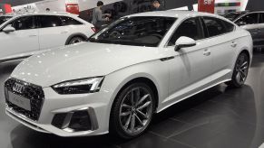 An Audi A5 40 TDI is seen during the Vienna Car Show press preview at Messe Wien