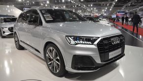 A Audi Q7 60 TFSIe Quattro is seen during the Vienna Car Show press preview at Messe Wien, as part of Vienna Holiday Fair