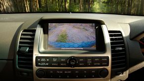 A backup camera displayed on the screen of a car