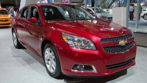 A Chevy Malibu on display at an auto show