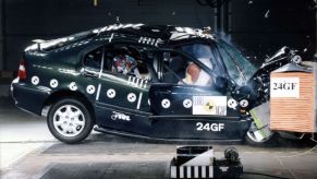 A Honda Civic slamming into a wall during a crash test