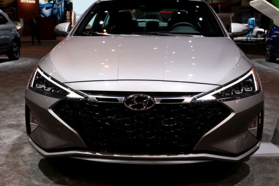 A new Hyundai Elantra on display at an auto show