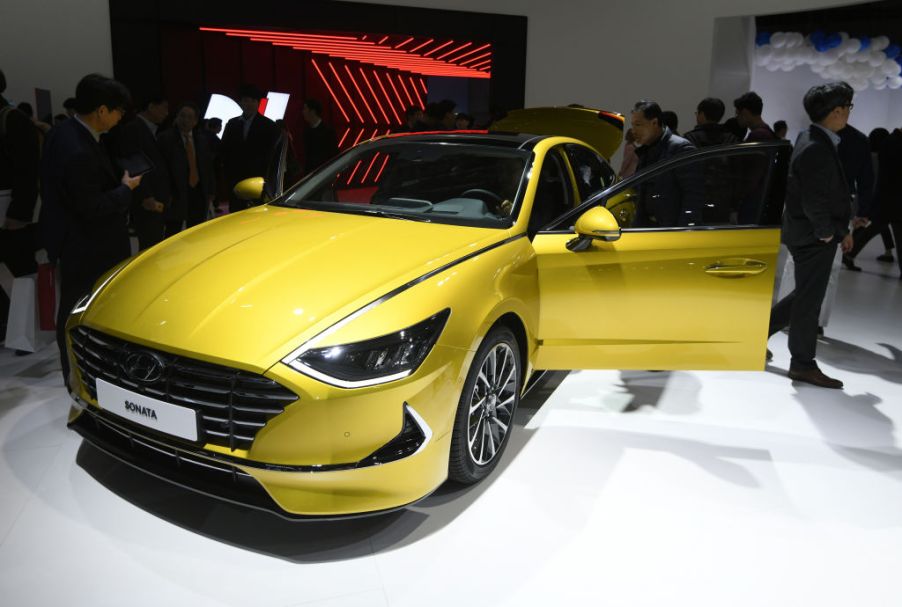 The Hyundai Sonata on display at an auto show