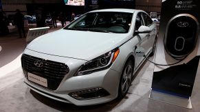 A Hyundai Sonata seen at an auto show