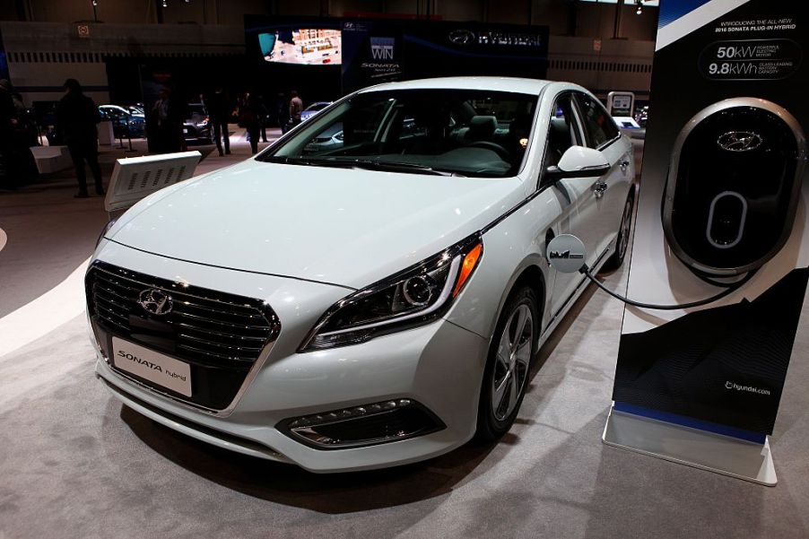 A Hyundai Sonata seen at an auto show