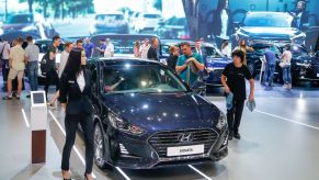 A Hyundai Sonata on display at an auto show