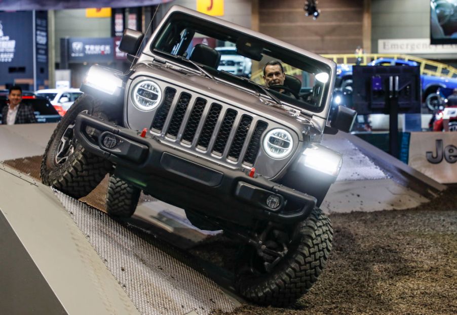 A The Jeep Gladiator maneuvering on the trails