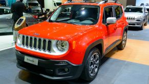 A red Jeep Renegade on display