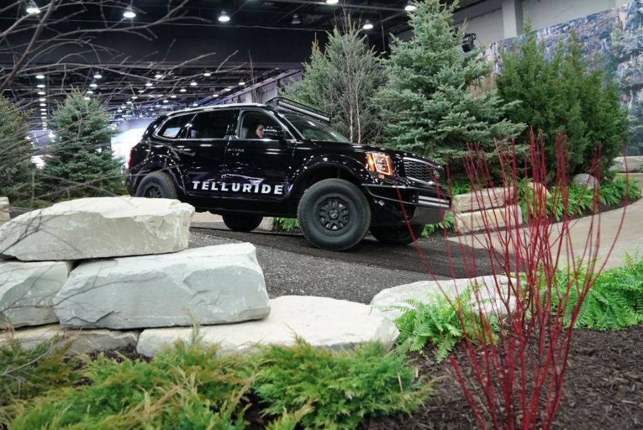 People take the Kia Telluride around during day two of the 2019 The North American International Auto Show