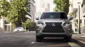 front grille of a gray Lexus gx 460 in the city