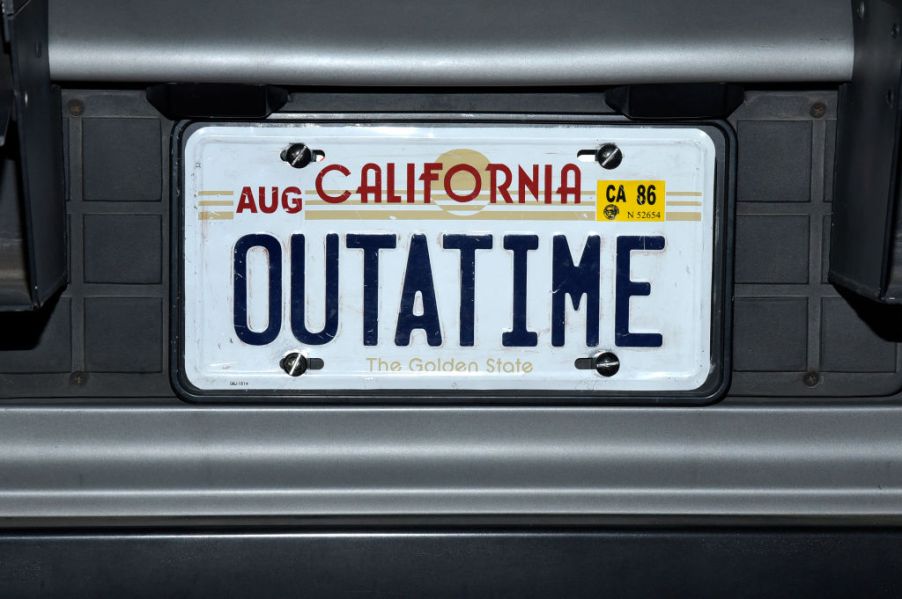 "OUTATIME" license plate from the "Back To The Future" DeLorean at the Hollywood Museum's "Back To The Future" Trilogy: The Exhibit