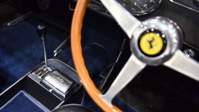 A Ferrari interior on display at London Classic Car Show at ExCel on February 23, 2017 in London, England