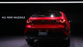 A general view of the Mazda3 is seen onstage during the L.A. Auto Show