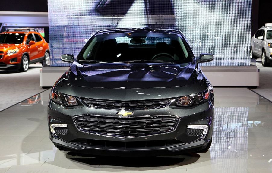 A Chevy Malibu on display at an auto show