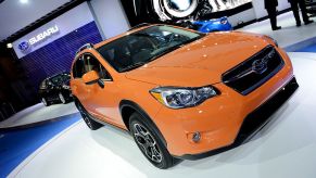 A new Subaru Crosstrek on display at an auto show