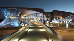 An exterior shot of the BMW Welt in Munich, Germany.