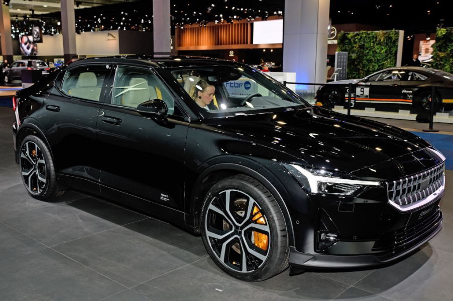 Polestar shows the Polstar 2 on display at the Brussels Motor Show