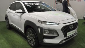 A hybrid Hyundai Kona on display