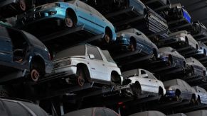 Stacked Cars at a Scrapyard