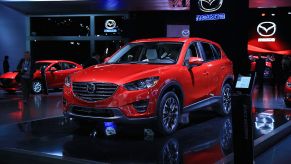 A 2015 Mazda CX-5 on display at an auto show