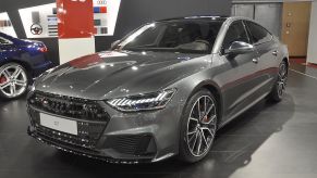 An Audi S7 is seen during the Vienna Car Show press preview at Messe Wien, as part of Vienna Holiday Fair