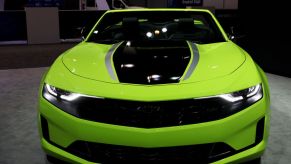 A 2020 Chevy Camaro on display at an auto show