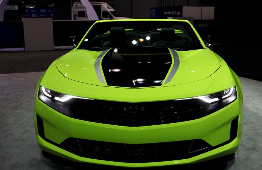 A 2020 Chevy Camaro on display at an auto show