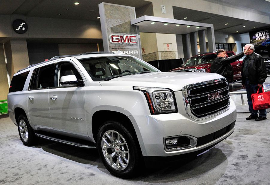 A GMC Yukon XL on display at a GMC showroom