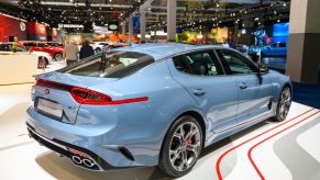 Kia Stinger compact executive 4-door fastback on display at Brussels Expo