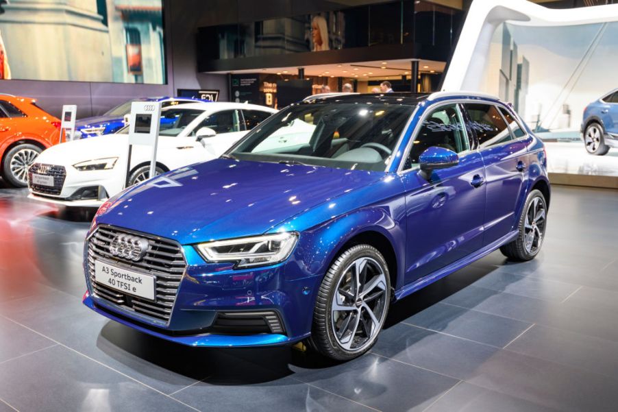 Audi A3 Sportback 40 TFSI e compact 5-door hatchback car on display at Brussels Expo